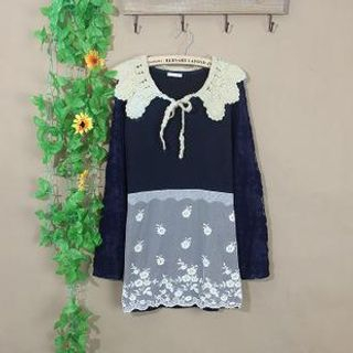 Cute Colors Long-Sleeve Lace Panel Top