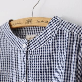 Bonbon Cropped Sleeve Gingham Shirt