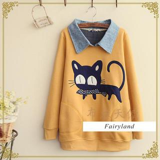 Fairyland Cat Appliqu  Collared Pullover