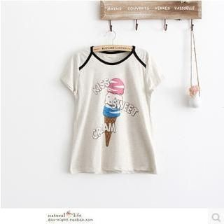 Forest Girl Short-Sleeve Ice-Cream Print T-Shirt