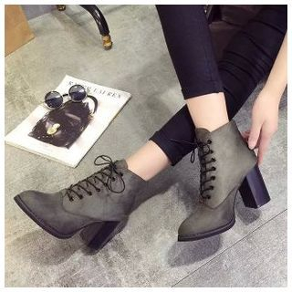 Yoflap Chunky Heel Pointy Lace Up Short Boots