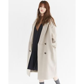 Someday, if Notched-Lapel Double-Breasted Wool Blend Coat