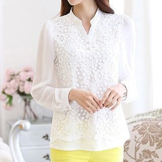 Aurora Crochet-Front Chiffon Blouse