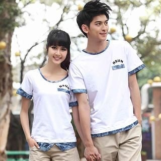 Igsoo Couple Short-Sleeve Panel T-Shirt