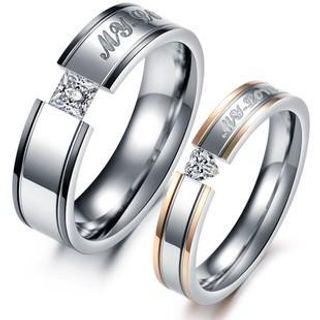 Tenri Couple Rhinestone Titanium Steel Ring