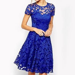 Persephone Short-Sleeve Lace Dress