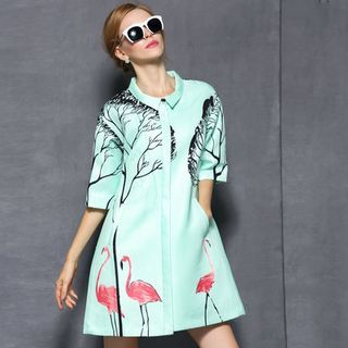 Queen Mulock Elbow-Sleeve Printed Trench Coatdress