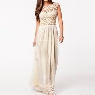 Persephone Lace Panel Chiffon Maxi Dress