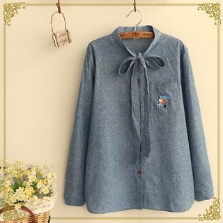 Fairyland Embroidered Tie-Neck Long-Sleeve Shirt