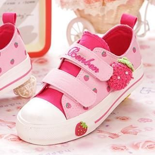 Renben Strawberry-Accent Printed Velcro Kids Sneakers