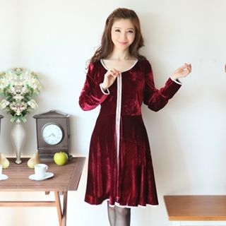 XINLAN Long-Sleeve Velvet Dress