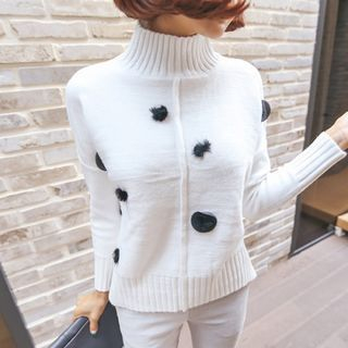 PPGIRL Turtle-Neck Textured Knit Top