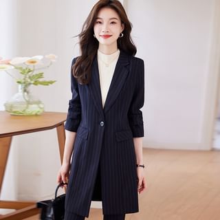 One Buttoned Striped Long Coat / Dress Pants