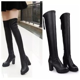 Honey Honey Block Heel Elastic Over The Knee Boots