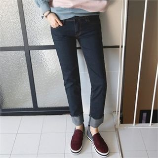 mayblue Fray-Hem Straight-Cut Jeans