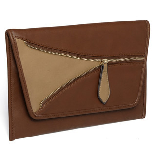 yeswalker Zip-Accent Clutch Brown and Khaki - One Size