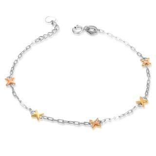 MaBelle 14K Italian Tri-Color Yellow, Rose and White Gold Diamond-Cut Crosses Bracelet, Women Girl Jewelry in Gift Box