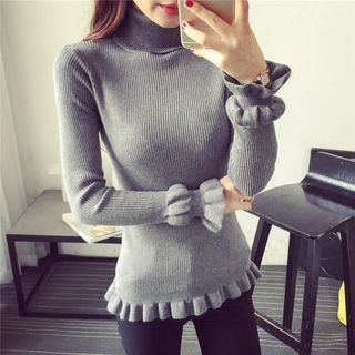 Fiori Stand Collar Frilled Sweater