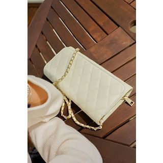 Bongjashop Quilted Genuine Leather Clutch with Shoulder Strap