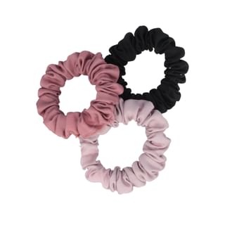 Set Of 3: Satin Scrunchie Set Of 3 - Black & Light Pink & Pale Pink