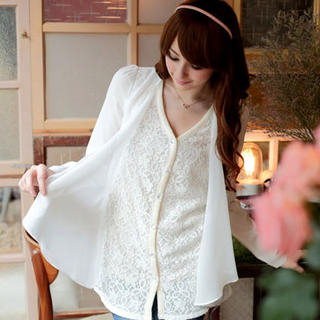 Tokyo Fashion Inset Lace-Front Chiffon Cardigan