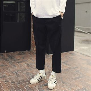 MITOSHOP Band-Waist Pintuck-Front Tapered Pants