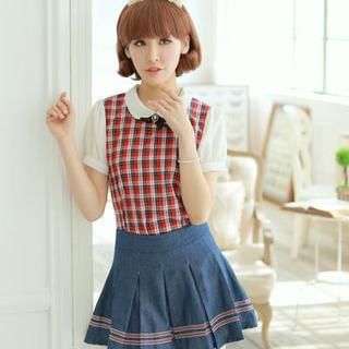 Kaven Dream Puff Sleeve Plaid Chiffon Top