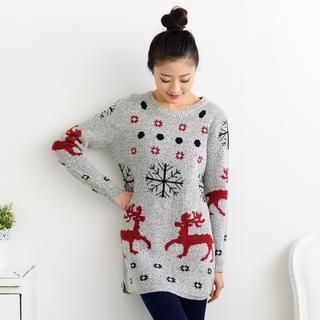 59 Seconds Nordic Print Long Sweater Gray - One Size