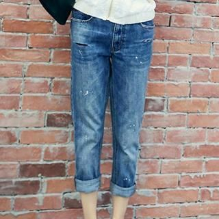 Athena Washed Distressed Straight-Leg Jeans
