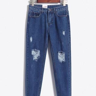 Athena Distressed Straight-Leg Jeans