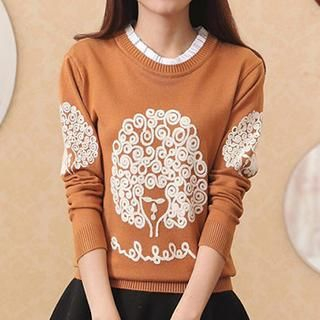 Cotton Candy Long Sleeved Embroidered Knit Top