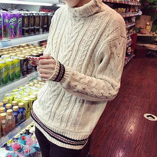 Prep Soul Stand Collar Cable Knit Sweater