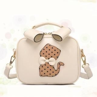 BeiBaoBao Faux-Leather Cat-Accent Satchel