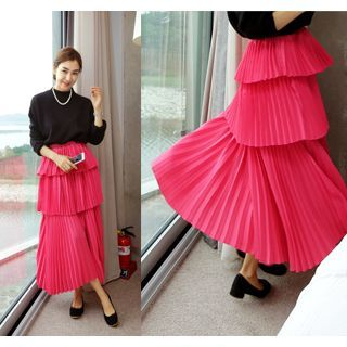 ssongbyssong Accordion-Pleat Band-Waist Layered Skirt