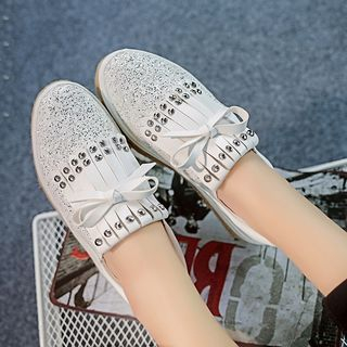 One100 Studded Bow-Accent Platform Slip-Ons