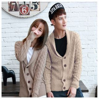Azure Couple Cable Knit Shawl Collar Cardigan