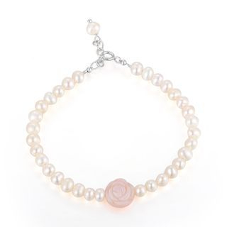 MBLife.com 925 Sterling Silver LaPerle Pink MOP Rose Fresh Water Pearl Bracelet