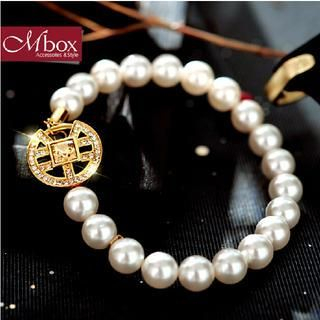 Mbox Jewelry Swarovski Elements Crystal Pearl Lucky Coin Bracelet
