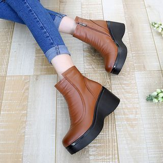Hannah Genuine Leather Wedge Short Boots