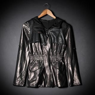 BLISS Fashion Hooded Gathered-Waist Lamé Jacket