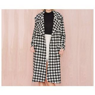 Richcoco Double Breasted Houndstooth Long Coat