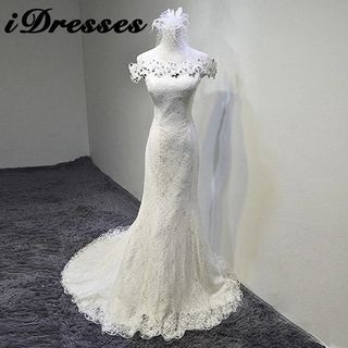 idresses Off-shoulder Lace Panel Long-train Wedding Dress