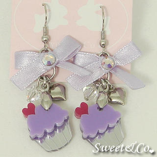 Sweet & Co. Ribbon Purple Cupcake Crystal Silver Earrings