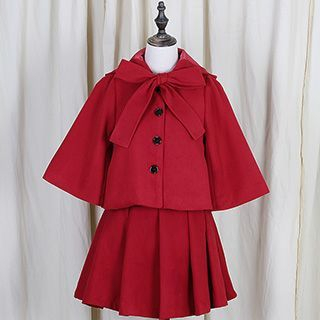 GOGO Girl Set: Tie-Neck Hooded Jacket + Pleated Skirt