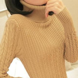 Soft Luxe Turtleneck Long Cable-Knit Sweater