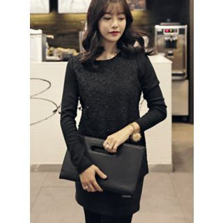 HOTPING Round-Neck Sequined-Panel Knit Top