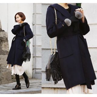 ssongbyssong Open-Front Wool Blend Coat With Sash