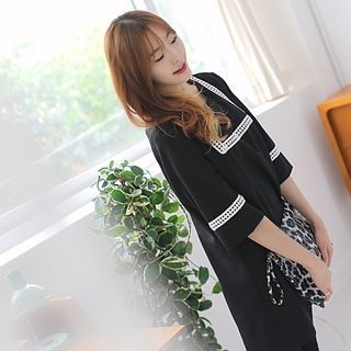 Stylementor Elbow-Sleeve Lace-Trim Mini Dress