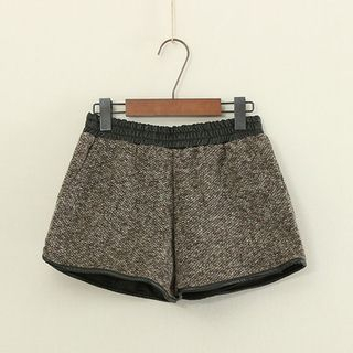 Mushi Faux Leather Trim Woolen Shorts