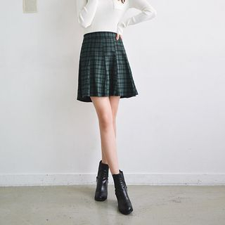 JUSTONE Paneled Plaid Mini Skirt